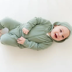 Discount Kyte Baby Bamboo Jersey Hooded Zippered Romper in Thyme