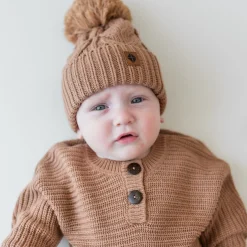 Hot Kyte Baby Chunky Cable Knit Beanie in Latte