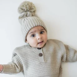 Discount Kyte Baby Chunky Cable Knit Beanie in Almond
