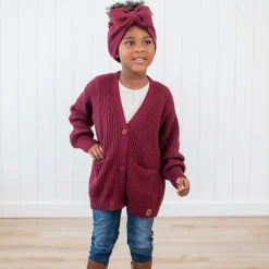 Discount Kyte Baby Chunky Knit Oversized Cardigan in Burgundy