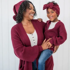 Discount Kyte Baby Chunky Knit Oversized Cardigan in Burgundy