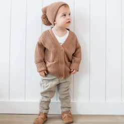 Hot Kyte Baby Chunky Knit Oversized Cardigan in Latte