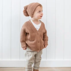 Hot Kyte Baby Chunky Knit Oversized Cardigan in Latte