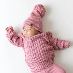 Outlet Kyte Baby Chunky Knit Pom Beanie in Apple Blossom