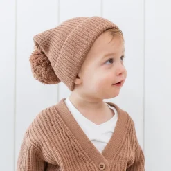 Discount Kyte Baby Chunky Knit Pom Beanie in Latte