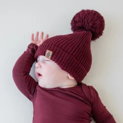 Discount Kyte Baby Chunky Knit Pom Beanie in Burgundy