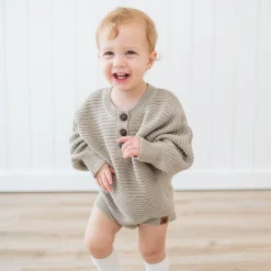 Outlet Kyte Baby Chunky Knit Romper in Almond