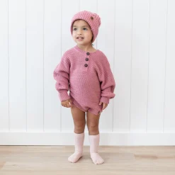 Hot Kyte Baby Chunky Knit Romper in Apple Blossom