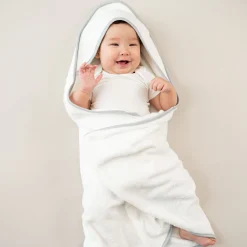 Kyte Baby Hooded Bath Towel in Cloud with Storm Trim