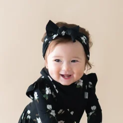 Hot Kyte Baby Knotted Bow Headband in Small Midnight Magnolia