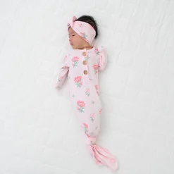 Outlet Kyte Baby Knotted Gown with Bow Set in Sakura Peony