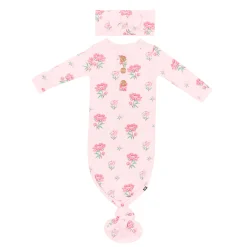 Outlet Kyte Baby Knotted Gown with Bow Set in Sakura Peony