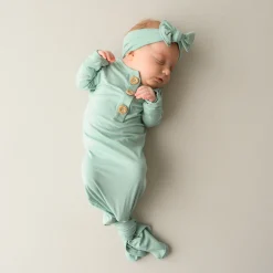Sale Kyte Baby Knotted Gown with Bow Set in Sage