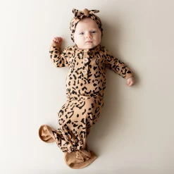 Online Kyte Baby Knotted Gown with Bow Set in Latte Leopard