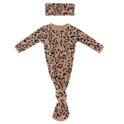 Online Kyte Baby Knotted Gown with Bow Set in Latte Leopard