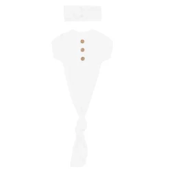 Kyte Baby Knotted Gown with Bow Set in Cloud