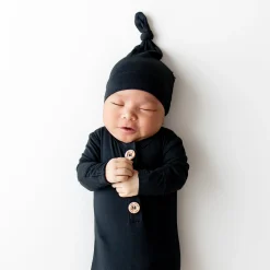 Hot Kyte Baby Knotted Gown with Hat Set in Midnight