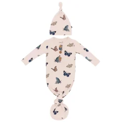 Hot Kyte Baby Knotted Gown with Hat Set in Blush Butterfly