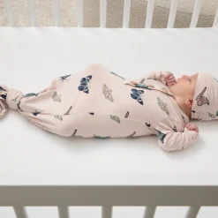 Hot Kyte Baby Knotted Gown with Hat Set in Blush Butterfly