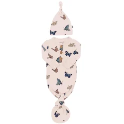 Hot Kyte Baby Knotted Gown with Hat Set in Blush Butterfly