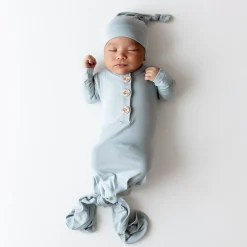 Clearance Kyte Baby Knotted Gown with Hat Set in Fog