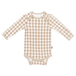 New Kyte Baby Long Sleeve Bodysuit in Gingham Bisque