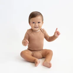 Discount Kyte Baby Long Sleeve Bodysuit in Latte