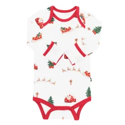 Hot Kyte Baby Long Sleeve Bodysuit in Santa Sleigh