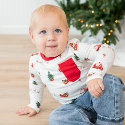 Discount Kyte Baby Long Sleeve Toddler Crew Neck Tee in Santa Sleigh