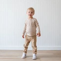 Best Kyte Baby Long Sleeve Toddler Crew Neck Tee in Gingham Bisque