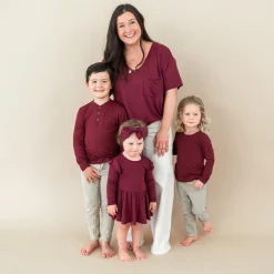 Clearance Kyte Baby Long Sleeve Toddler Henley Tee in Burgundy
