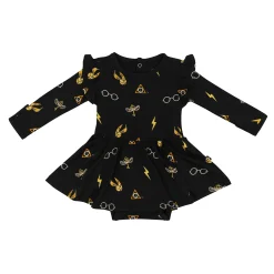 New Kyte Baby Long Sleeve Twirl Bodysuit Dress in Midnight Icon
