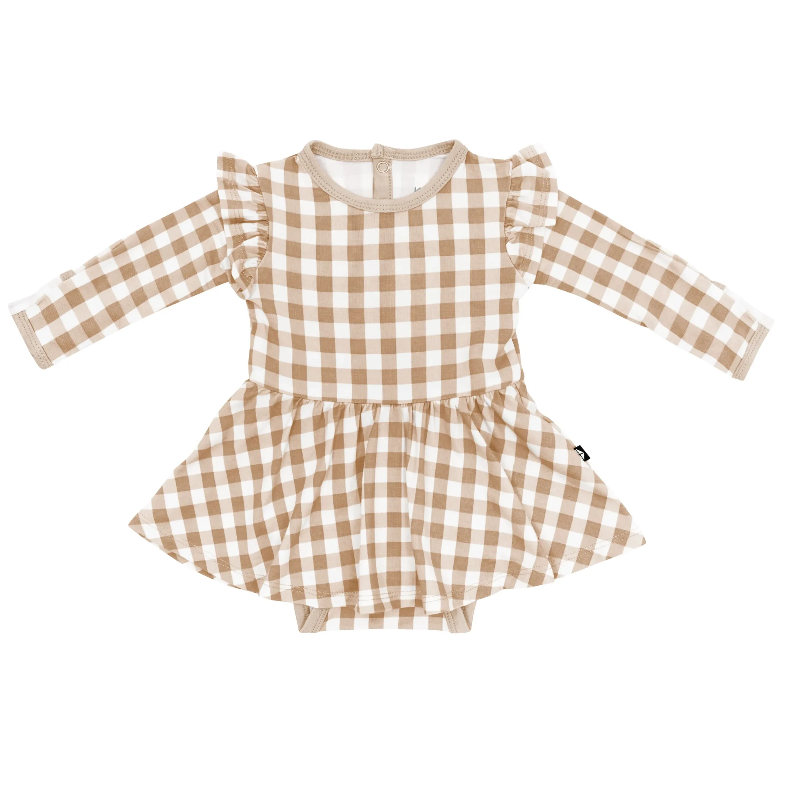 Clearance Kyte Baby Long Sleeve Twirl Bodysuit Dress in Gingham Bisque