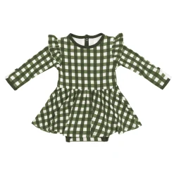 Online Kyte Baby Long Sleeve Twirl Bodysuit Dress in Gingham Fir