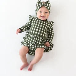 Online Kyte Baby Long Sleeve Twirl Bodysuit Dress in Gingham Fir