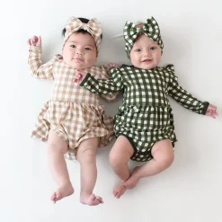 Online Kyte Baby Long Sleeve Twirl Bodysuit Dress in Gingham Fir