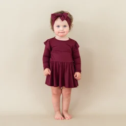 Clearance Kyte Baby Long Sleeve Twirl Bodysuit Dress in Burgundy