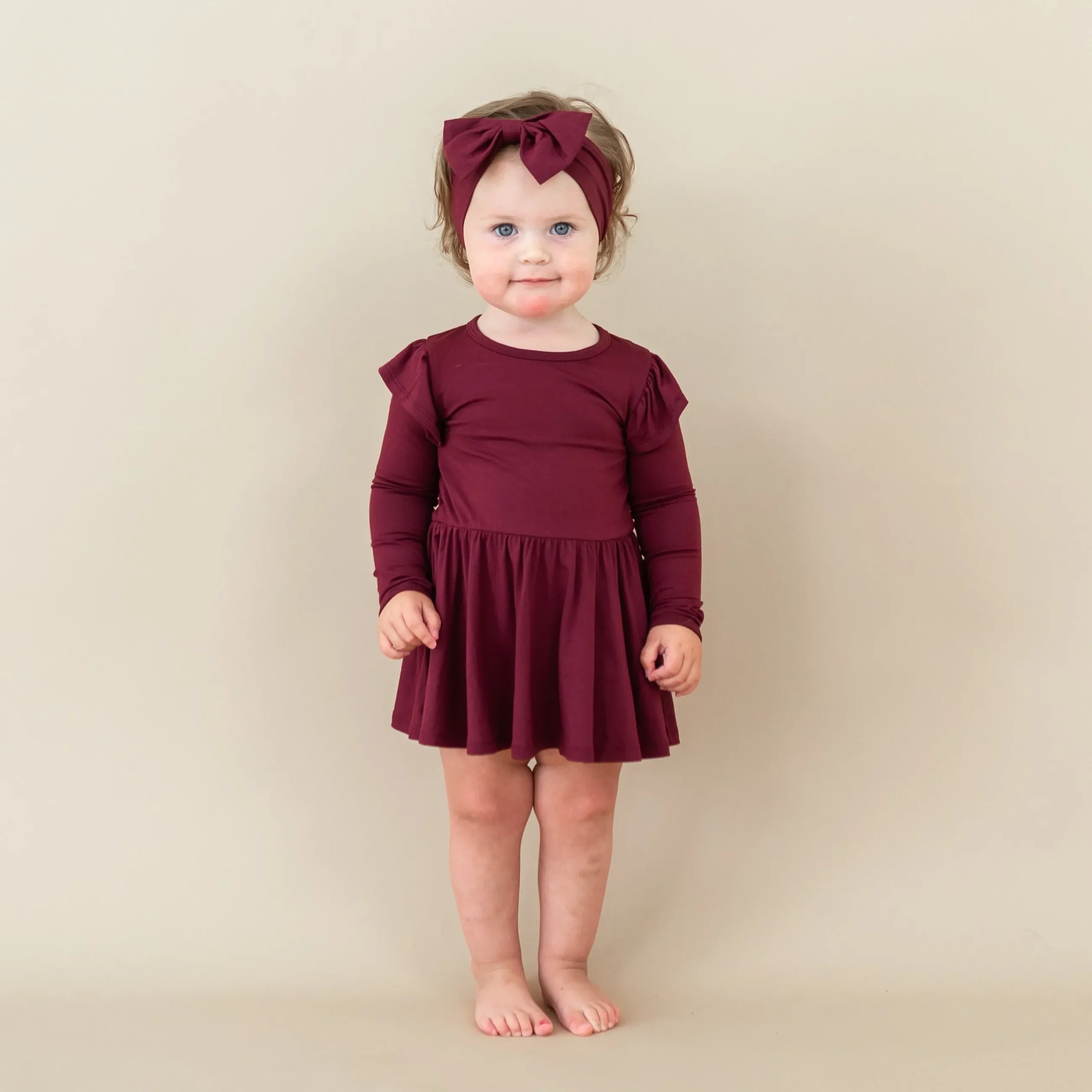 Clearance Kyte Baby Long Sleeve Twirl Bodysuit Dress in Burgundy