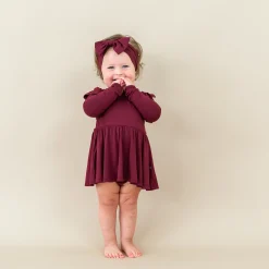 Clearance Kyte Baby Long Sleeve Twirl Bodysuit Dress in Burgundy