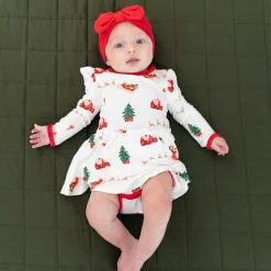 Discount Kyte Baby Long Sleeve Twirl Bodysuit Dress in Santa Sleigh