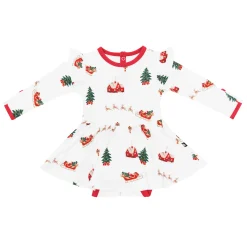 Discount Kyte Baby Long Sleeve Twirl Bodysuit Dress in Santa Sleigh