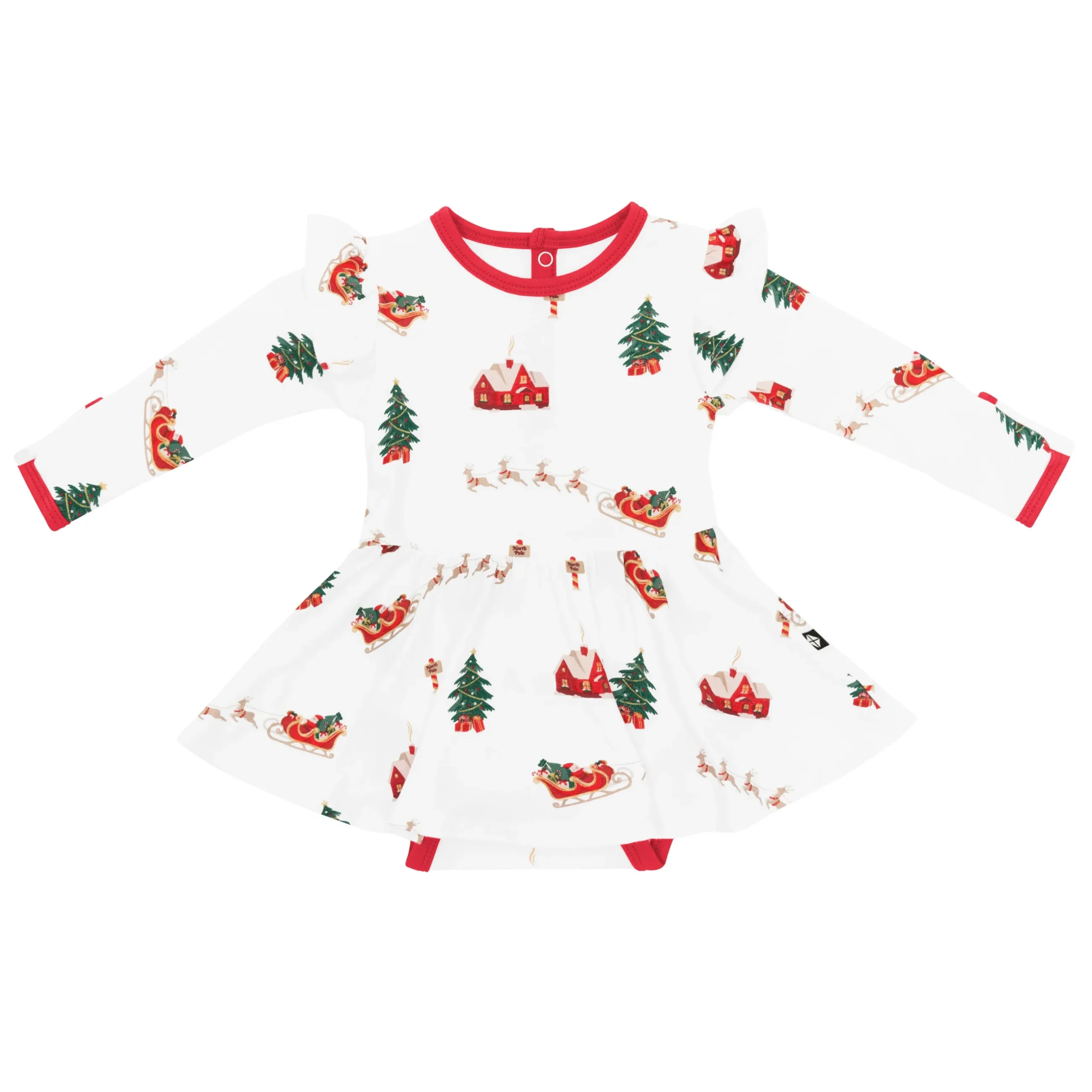 Discount Kyte Baby Long Sleeve Twirl Bodysuit Dress in Santa Sleigh