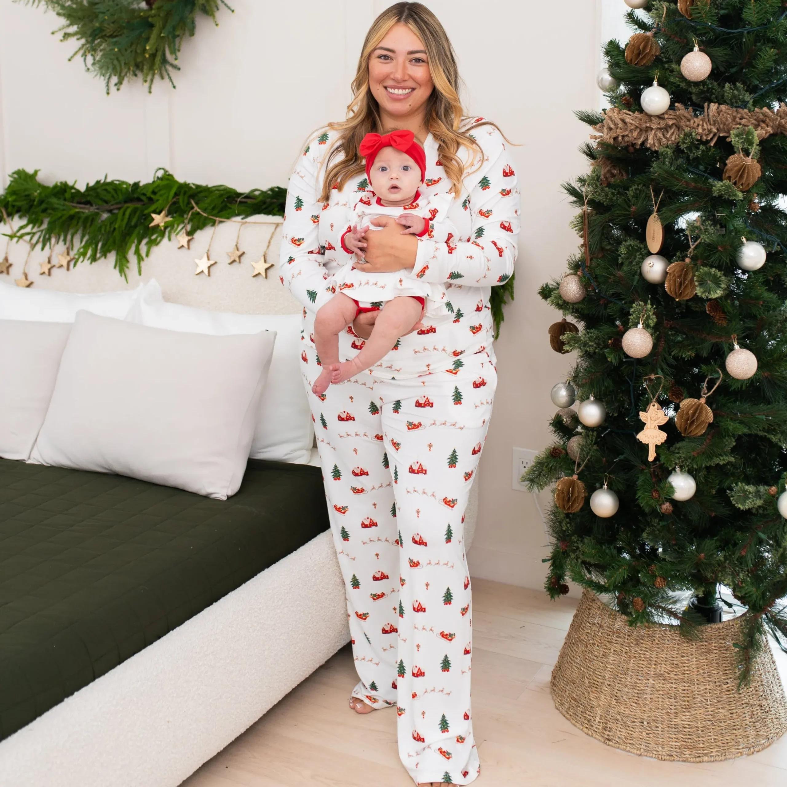 Discount Kyte Baby Long Sleeve Twirl Bodysuit Dress in Santa Sleigh