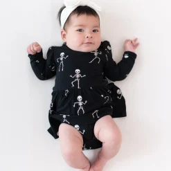 New Kyte Baby Long Sleeve Twirl Bodysuit Dress in Skeleton