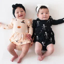 New Kyte Baby Long Sleeve Twirl Bodysuit Dress in Skeleton