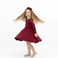 Hot Kyte Baby Long Sleeve Twirl Dress in Burgundy