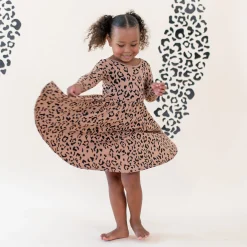Online Kyte Baby Long Sleeve Twirl Dress in Latte Leopard