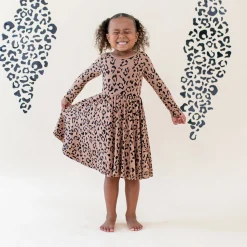 Online Kyte Baby Long Sleeve Twirl Dress in Latte Leopard