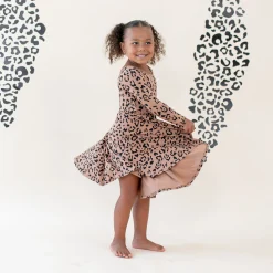 Online Kyte Baby Long Sleeve Twirl Dress in Latte Leopard