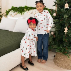 Kyte Baby Long Sleeve Twirl Dress in Santa Sleigh
